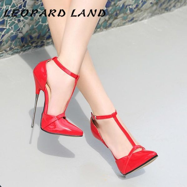 

sandals leopard land big size pumps women pointed toe thin high heels 16cm t-head ladies 2021 cover heel pink dress shoes wz1, Black