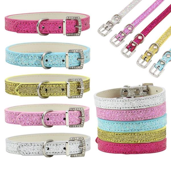 

adjustable pet collar with rhinestones cats dogs collar leather decoration luxury diamond dog necklace for pet small dogs