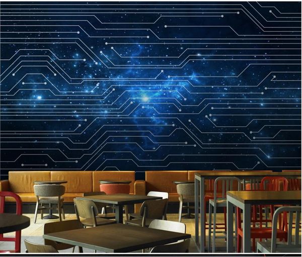 

wallpapers ainyoousem line blue starry sky circuit board technology background wallpaper papel de parede 3d stickers