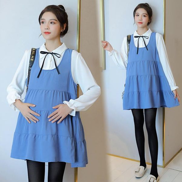 

maternity dresses 683# clothes spring autumn long sleeves dress loose stylish for pregnant women pregnancy, White