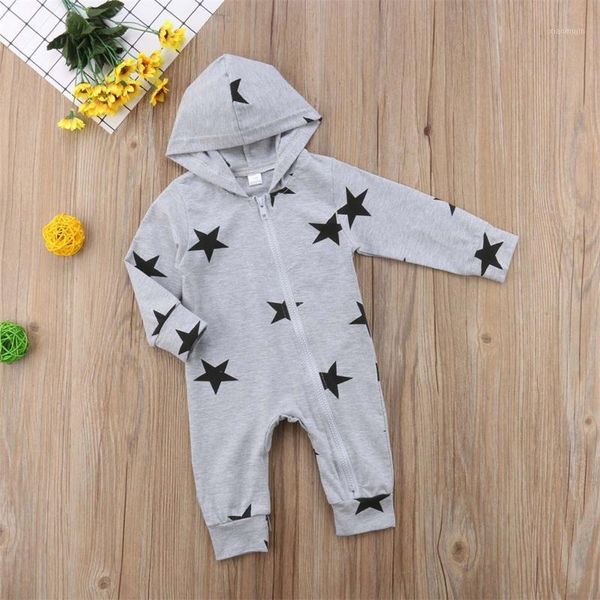 

#5 born infant baby girls toddler kid boys stars print hooded zipper romper jumpsuit outfits long sleeve suit jumpsuits, Blue