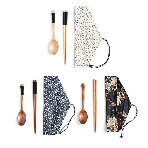 

vintage chinese chopsticks environmentally friendly portable wooden cutlery sets wooden chopsticks and spoons bag travel suit