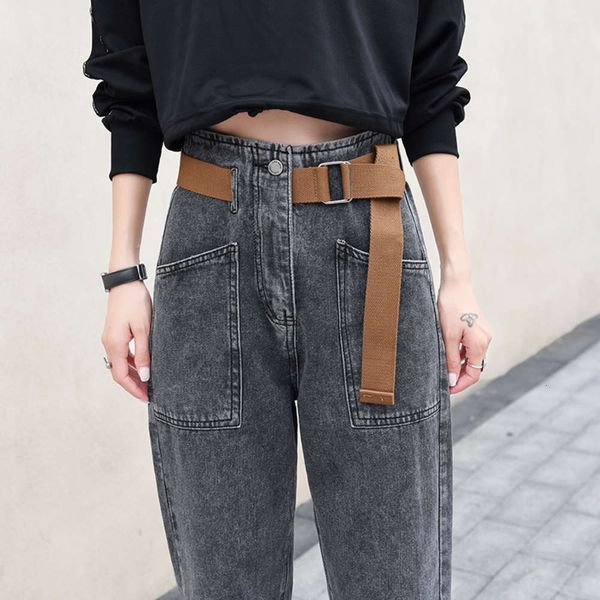 

20212020 autumn new radish daddy harlan high waist thin straddle pants smoke grey loose jeans women, Blue