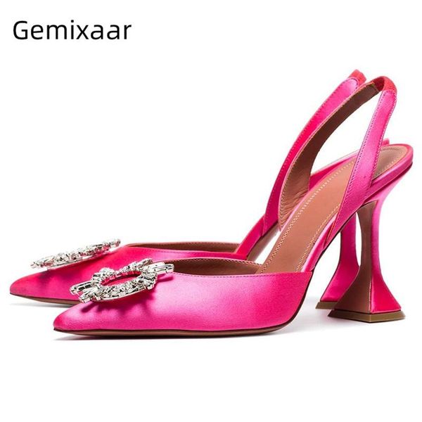 

luxury satin jeweled sunflower buckle sandals women high goblet heel back strap point toe party shoes woman summer, Black