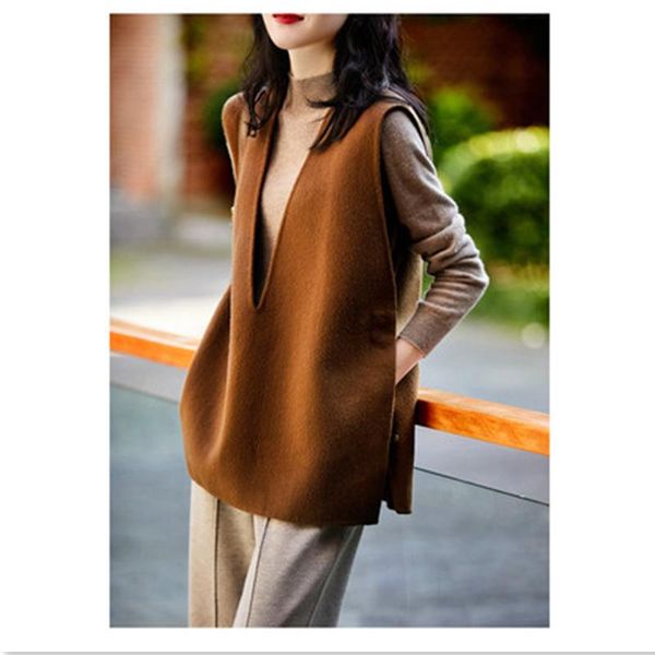 

women's vests autumn vest women deep v neck side split elegant coat clothing casual knitted female pullovers, Black;white