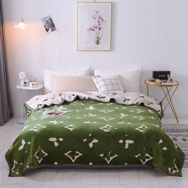 

luxury soft velvet blankets carpets for travel home office nap sleep blanket fashion letter printed men women carpet