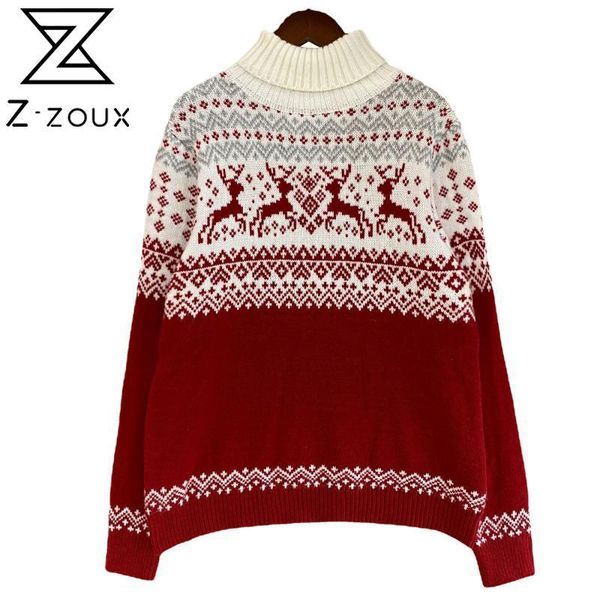 

women's sweaters z-zoux women sweater 2021 christmas elk snowflake knitted all match bottom pullovers loose casual autumn winter, White;black