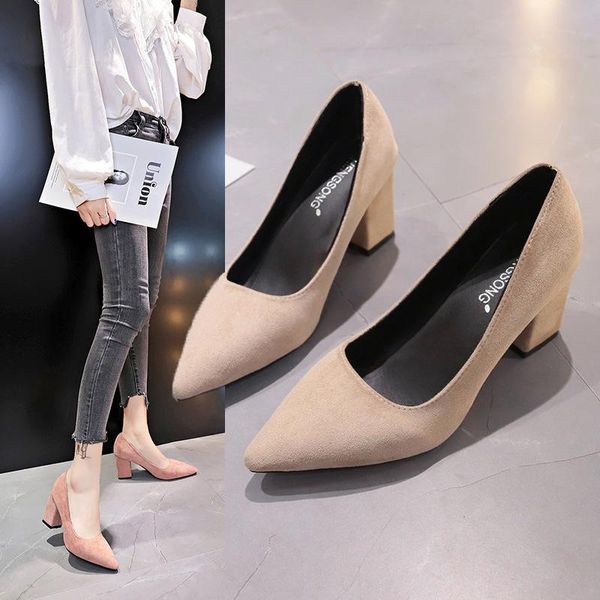 

dress shoes 2021 platform heels woman office ladies all-match slip on pumps lace-up pointed wedge footwear latest chunky, Black