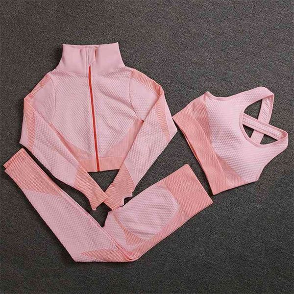 

seamless women yoga sets female sport gym suits wear running clothes fitness set long sleeve clothing 210802, Gray