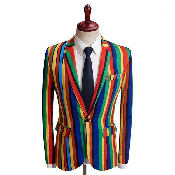 

men's suits & blazers mens colorful stripe printed blazer design stylish casual male slim fit suit jacket singer party prom coat outfit, White;black
