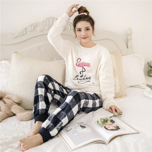 

pajamas set pyjamas thick flannel womens sleepwears cute sheep winter pajama long sleeve full trousers two piece, Black;red