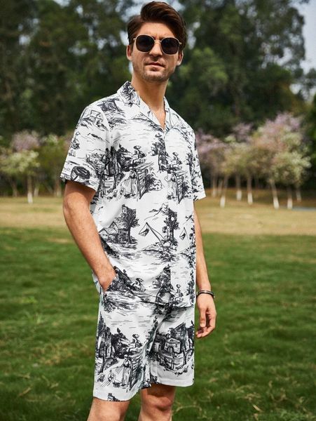 

men figure & plant shirt & shorts 81n5#, Gray