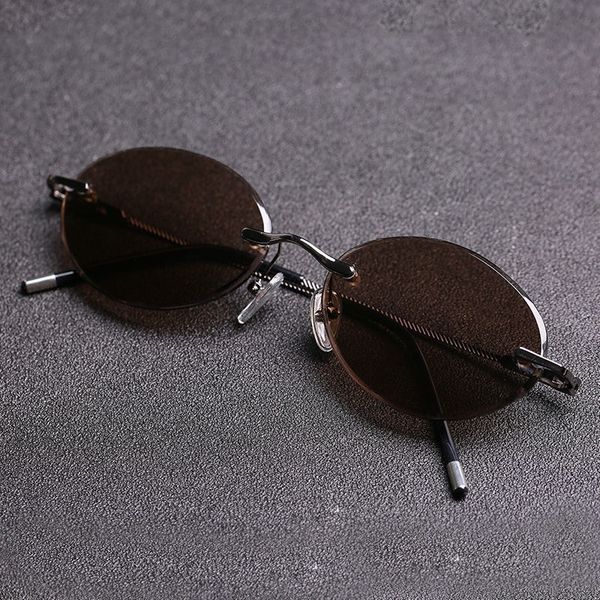 

design glasses oval sunglasses male men retro vintage sun glasses for man rimless steampunk brown glass lens quality small unique punk wlgv, White;black