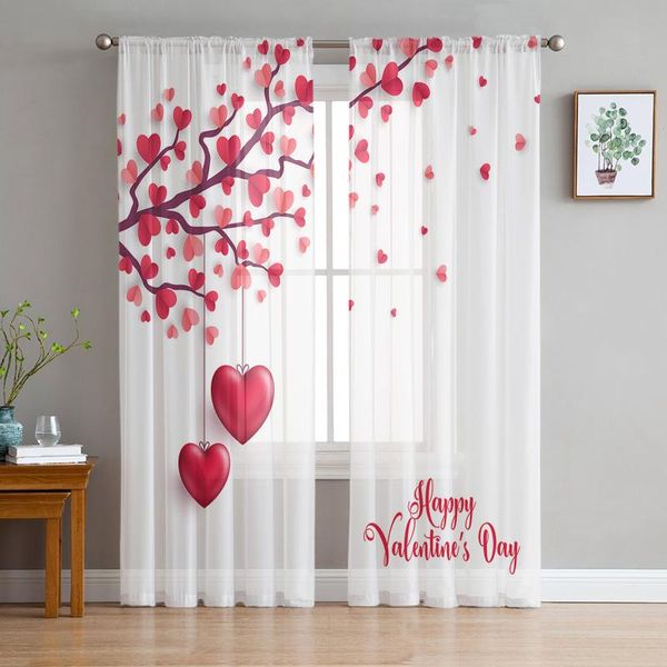 

curtain & drapes valentine's day branches love tulle curtains for living room bedroom home decor chiffon sheer voile kitchen