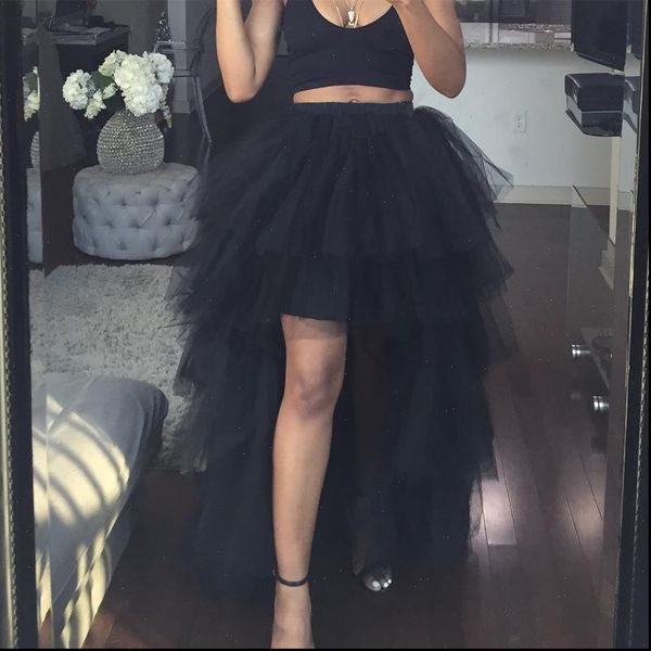 

women tulle skirt irregular high elastic waist dinner party saias maxi long skirt femme floor length mesh tutu faldas jupe, Black