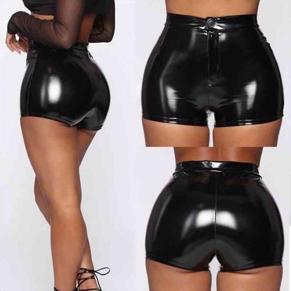

women high waist faux leather shorts button design skin-friendly elasticity slim solid black fashion summer plus size sexy, White;black