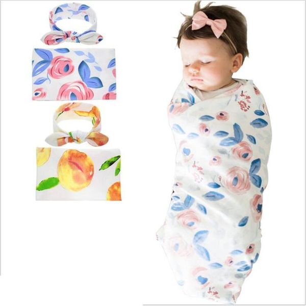 

blankets & swaddling cotton blend baby blanket swaddle two piece set cartoon flower scarf multifunction wrap burp cloths accessories