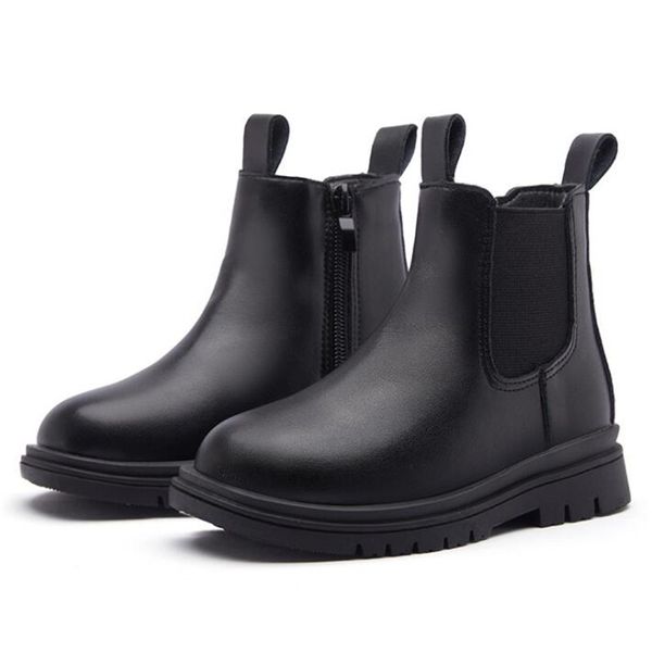 

2021 winter new comfortable plus velvet warm cotton children boots fashion girls princess shoes concise solid color children leather boots, Black;grey