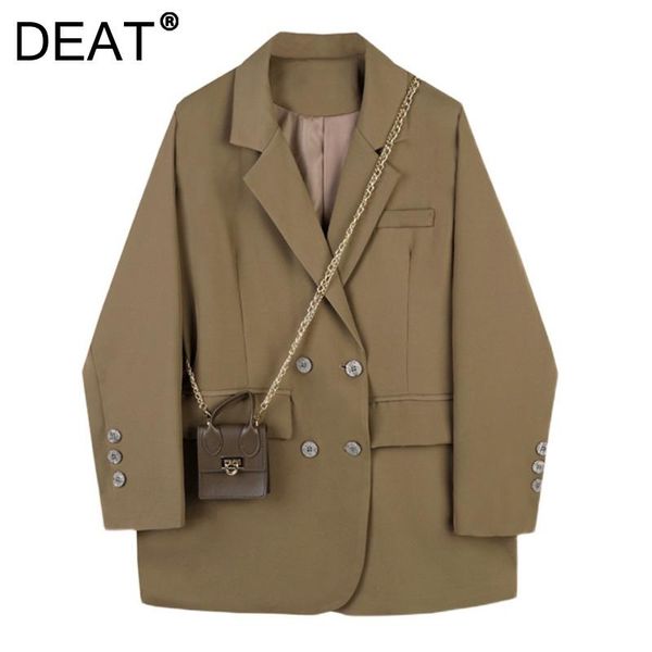 

women's suits & blazers [deat] 2021 autumn fashion tide khaki coat loose fit long sleeve turn-down collar single-breasted blazer women, White;black