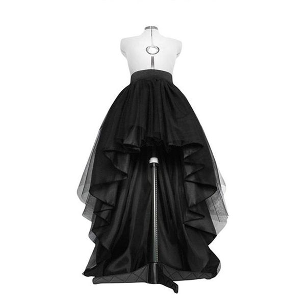 Alta Low Black Tulle Saia Assimetria Hem Tutu Casamento Casamento Nupcial Vestido Cintura Plissada Prom Gala Elegante Saia 210619