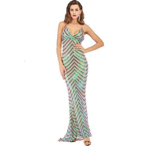 

luxury evening party drs women's v-neck backls long stretch sequin, Black