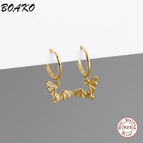

hoop & huggie boako 925 sterling silver fashion bohemian bat pendant earrings for women halloween party gift animal jewelry accessories, Golden;silver