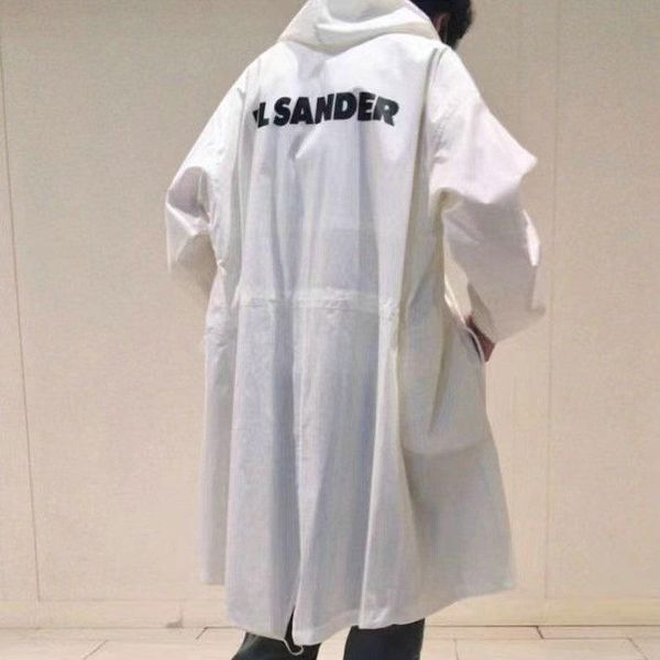

women's trench coats women 2021 early autumn hooded drawstring letter print mid-length white and black coat, Tan;black