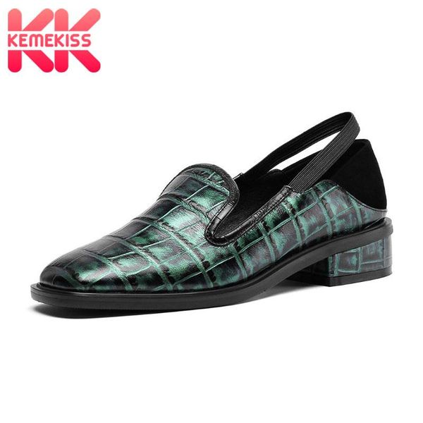 

dress shoes kemekiss women pumps genuine leather square toe slip on chunky heel office woman spring soft brand female size 34-39, Black