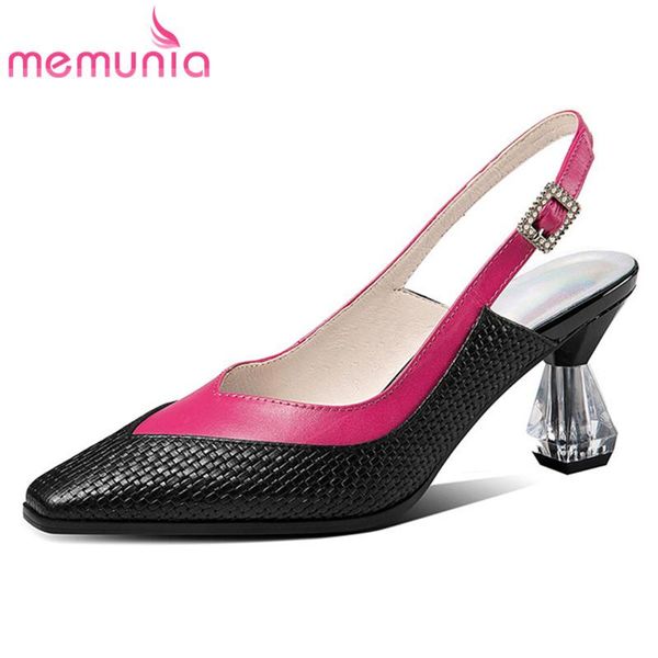 

dress shoes memunia genuine leather footwear women pumps mixed colors fashion party strange high heels single woman, Black