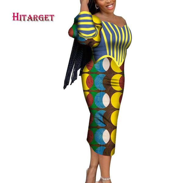 

ethnic clothing 2021 summer african dress for women africa bazin riche print elegant mid-calf lady plus size midi wy7097, Red