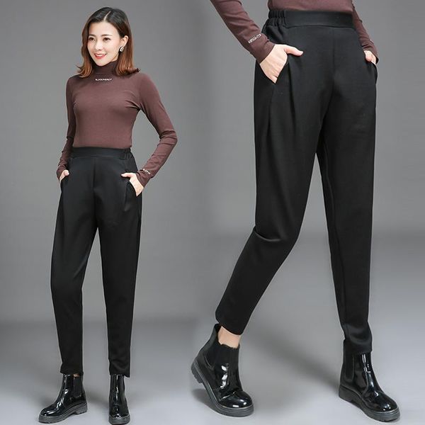 

women's pants & capris elastic casual fat mm large semi harlan small leg radish big thick long, Black;white