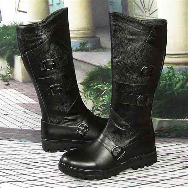

boots inverno couro genuÃ­no redondo dedo do pÃ© plano calcanhar botas longas masculinas quentes com veludo zÃ­per prendedor da moda 3hl7, Black