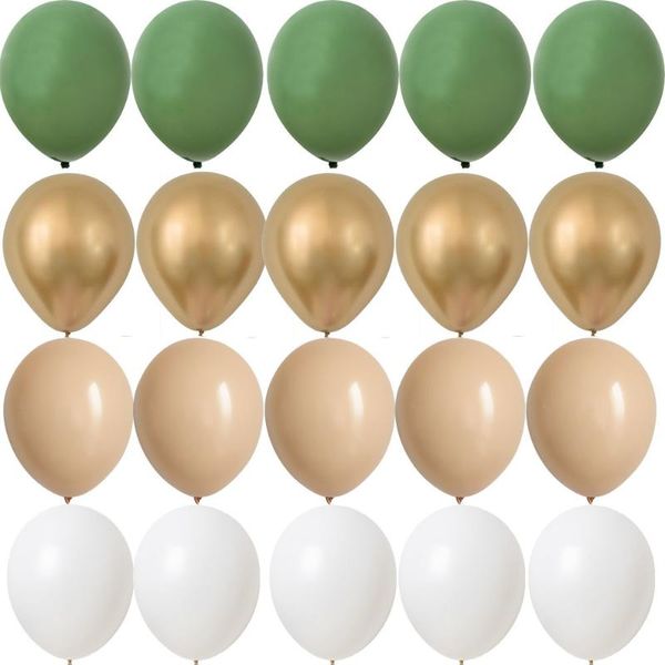 Decorazione per feste 20PCS Kit di palloncini da 10 pollici Palline in oro bianco verde retrò per compleanno Anniversario di matrimonio Decorazioni estive per la casa nella giungla