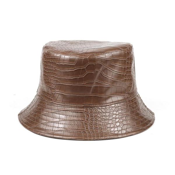 

women black leather snake fisherman hat sun protective hat girls 2021 new fashion pu crocodile bucket, Blue;gray