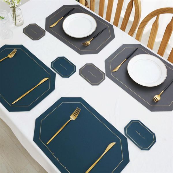 

mats & pads 2pcs/set drinking cup placemats kitchen bowl coasters pu leather place non-slip washable heat resistant dining table
