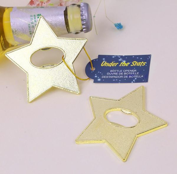 100 pcs Gold Star Garrafa de vinho abridores de cerveja de casamento abridores de nupcial favores de festa de festa para convidado SN4213