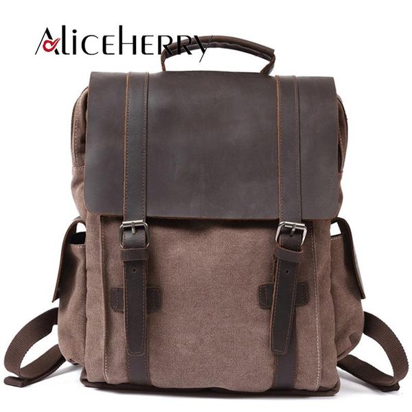 

backpack fashion men multifunction retro canvas leather muchilas school bag portable wearproof travel