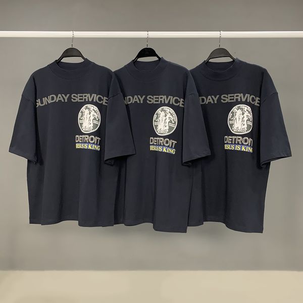 

men's t-shirts foaming printing t shirt navy blue kanye west sunday service jesus is king t-shirts tee zewk, White;black