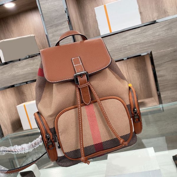 

women shoulder backpacks bag classic crossbody handbag plaid canvas panel calfskin backpack large daily travel capacity pouck
