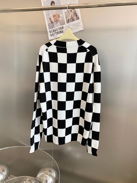 

women's sweaters 2021 women fashion long-sleeved casual pullover checkerboard sweater 1006, White;black