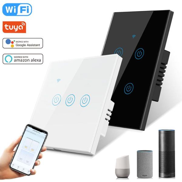

smart home control glass panel no neutral wire required tuya wifi switch app eu uk us standard light wall 1 2 3 4 gang