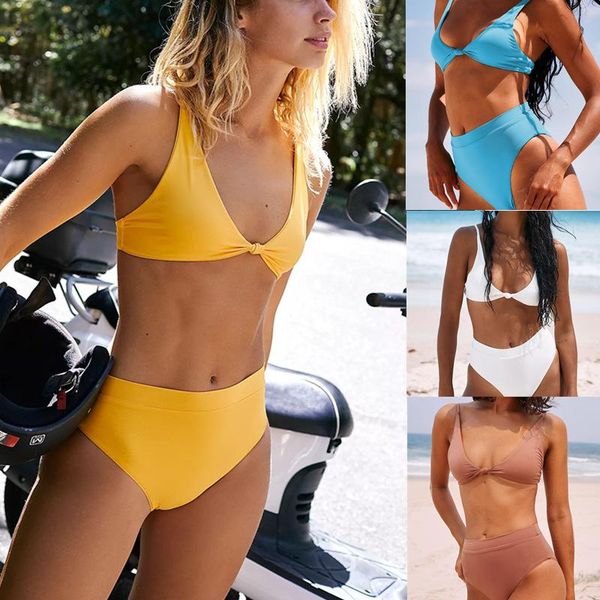 

women's swimwear high waist bikini 2021 solid swimsuit women female push up set swimming wear for bathing suit swimsuits, White;black