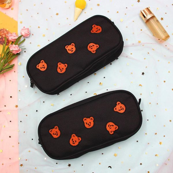 

cosmetic bags & cases kawaii bear embroidery canvas pencil bag pen case kids gift stationery large capacity cute pouch