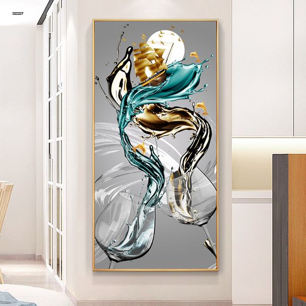 Poster moderno calice barca a vela tela pittura astratta oro immagine di arte della parete per soggiorno cucina decorazioni per la casa di lusso senza cornice