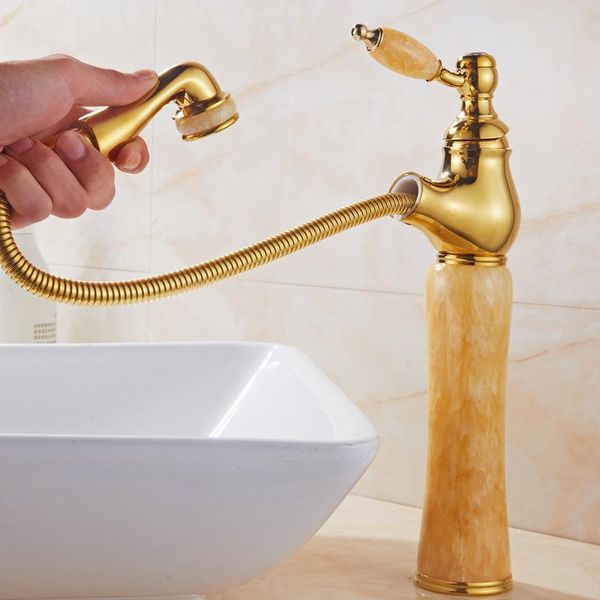 

bathroom sink faucets royal exclusive jade pull faucet european copper golden basin under counter gold-plated universal cold