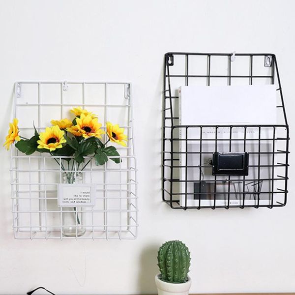 

hooks & rails wall-mounted grid hanging rack spaper magazine file iron storage basket office home suppies