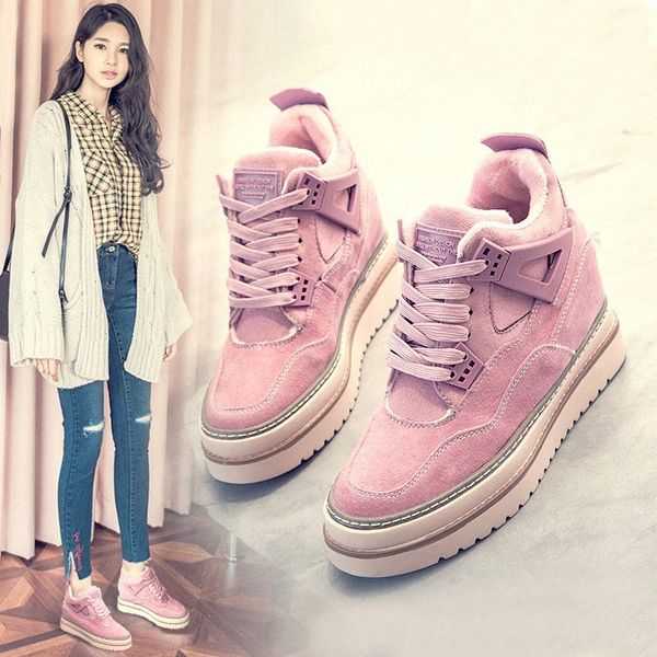 

autumn womens sneakers new female casual shoes wedge high heel black/pink/grey shoes increase thick bottom sneakers35 39 fringe boots 581h#