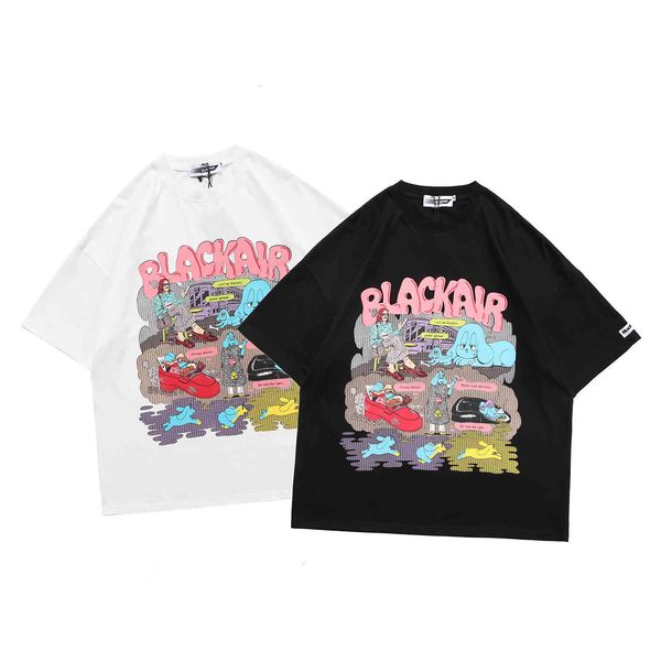 

fashion t shirt summer brand harajuku hip hop fun cartoon print short sleeve men's and women's loose casual lovers, White;black