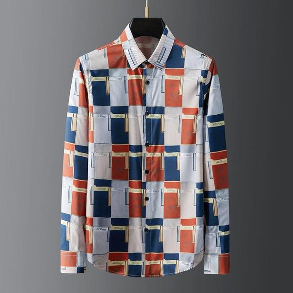 

men's casual shirts 2021 classic fashion men irregular square digital printing long sleeve size  l xl 2xl 3xl, White;black