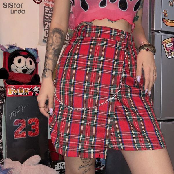 

sisterlinda retro red plaid mini skirts womens fashion office lady short skirt casual plaid skirt's female mujer 2021 new spring, Black